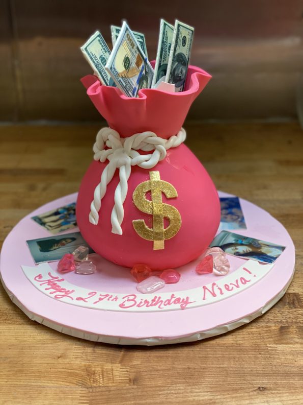 Pink Money Bag Cake
