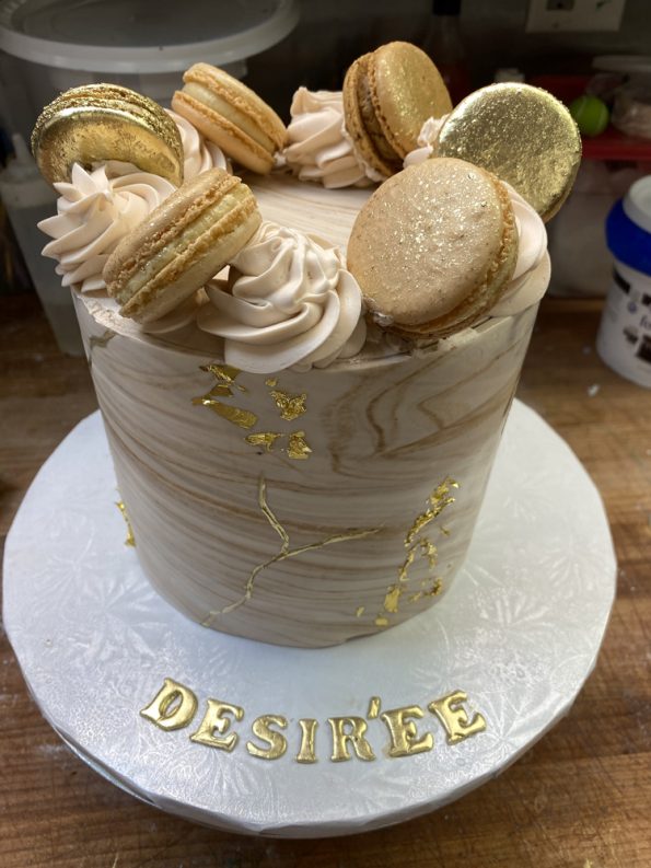 Gold Cake With Macaron