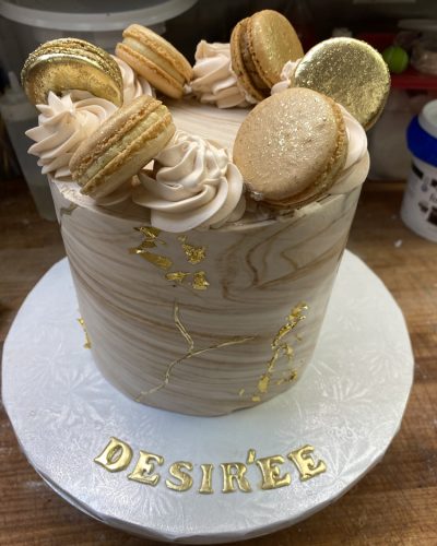 Gold Cake With Macaron