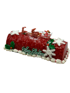 savor the classic flavor of raspberry buche de noel at Mia's Bakery.