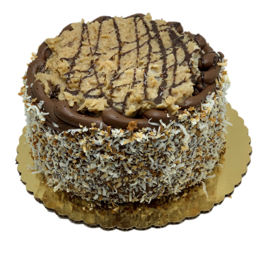 savor the classic flavor of a traditional german chocolate cake at Mia's Bakery.