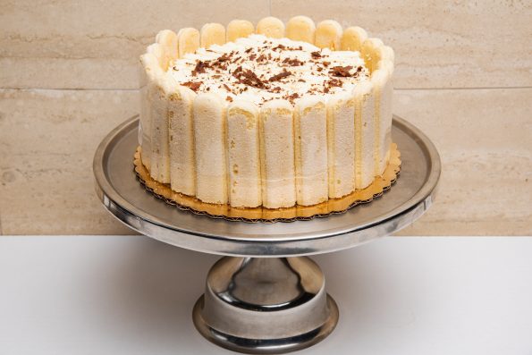 savor the classic flavor of a traditional tiramisu at Mia's Bakery.