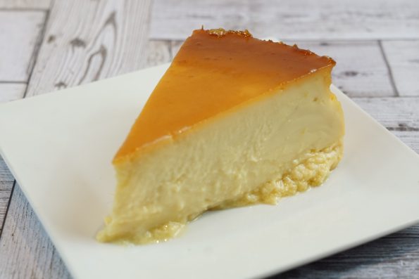 savor the classic flavor of a traditional flan slice at Mia's Bakery.