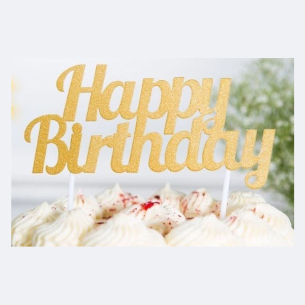 Gold Glitter “Happy Birthday” Cake Topper - MIA'S BAKERY